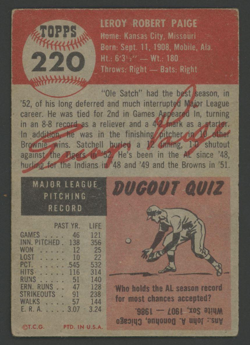 Satchel Paige 1953 Topps #220 RC at PristineAuction.com Satchel Paige 1953 Topps #220 RC at PristineAuction.com