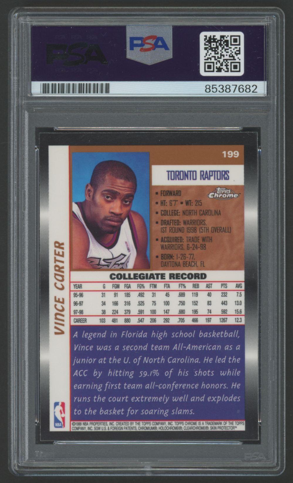 Vince Carter Signed 1998 Topps Chrome #199 (PSA | Autograph Graded 9) at PristineAuction.com Vince Carter Signed 1998 Topps Chrome #199 (PSA | Autograph Graded 9) at PristineAuction.com