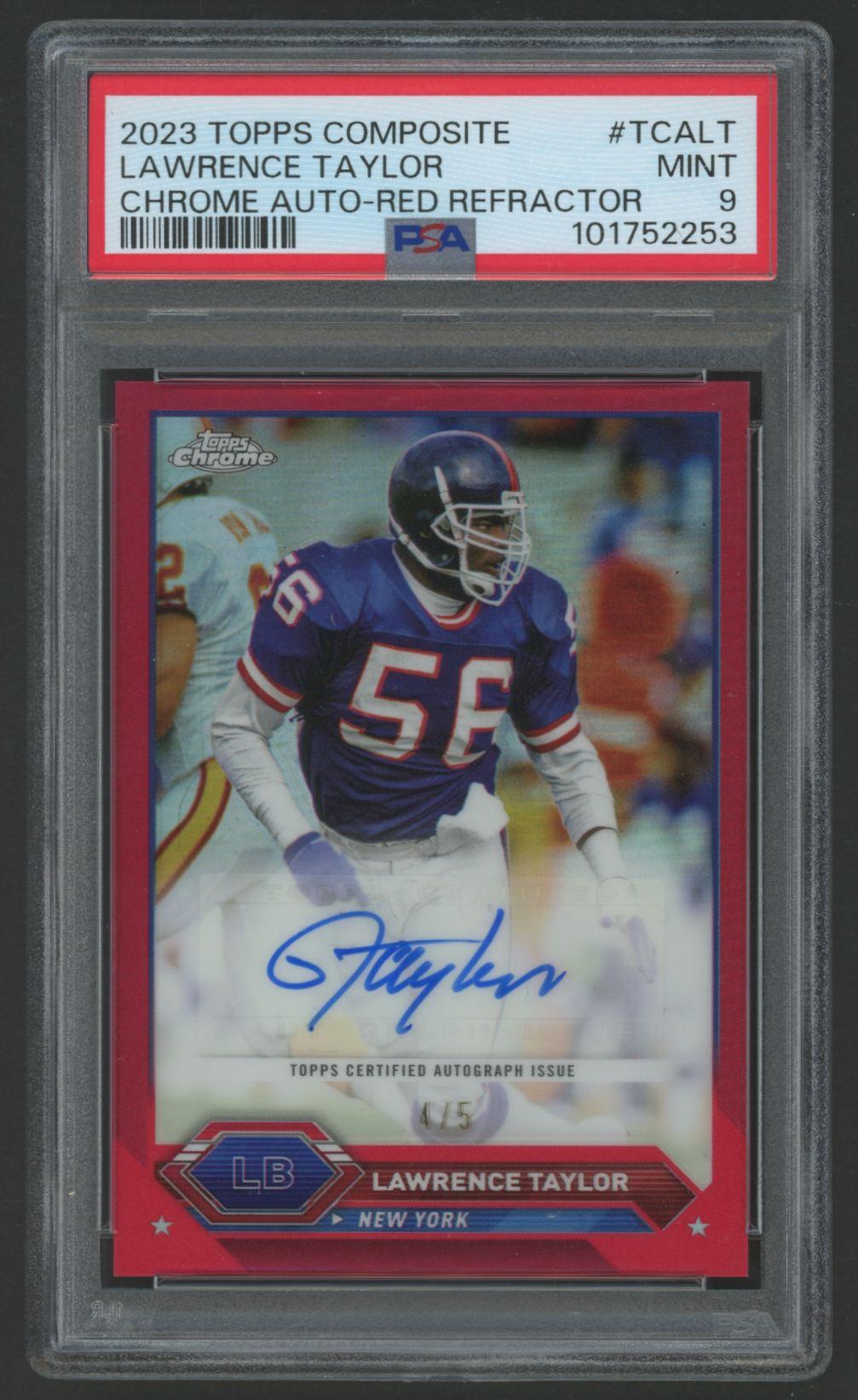Lawrence Taylor 2023 Topps Composite Chrome Autographs Red Refractors #TCALT #4/5 (PSA 9) at PristineAuction.com Lawrence Taylor 2023 Topps Composite Chrome Autographs Red Refractors #TCALT #4/5 (PSA 9) at PristineAuction.com