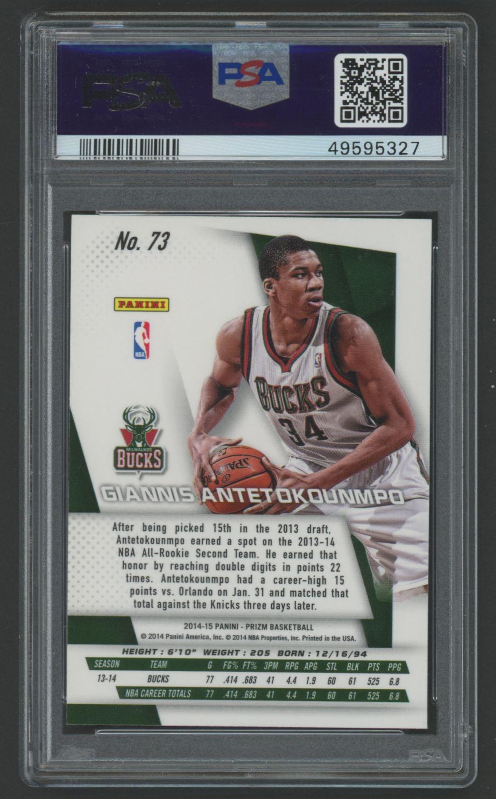 Giannis Antetokounmpo 2014 Panini Prizm #73 (PSA 10) at PristineAuction.com Giannis Antetokounmpo 2014 Panini Prizm #73 (PSA 10) at PristineAuction.com