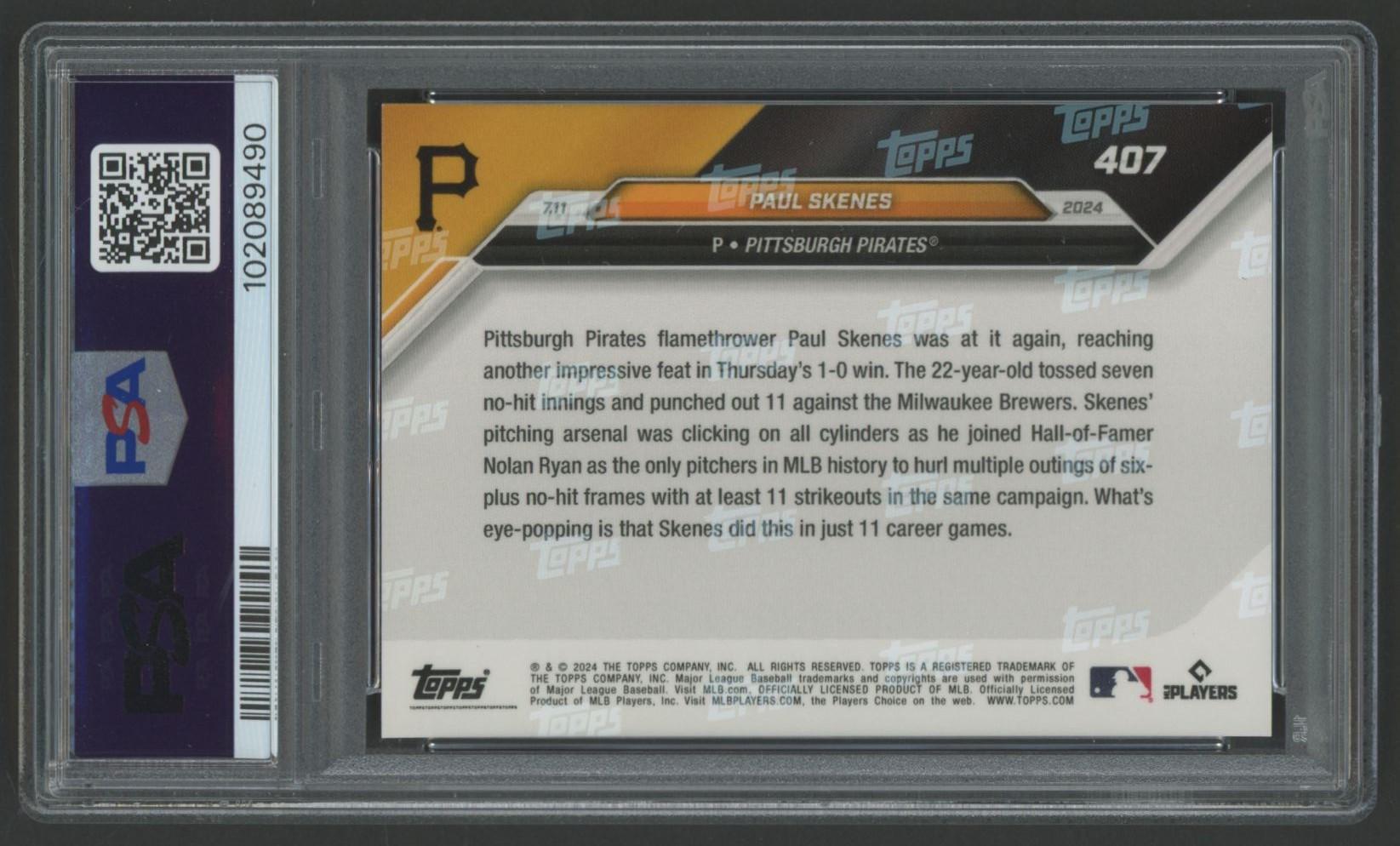 Paul Skenes 2024 Topps Now #407 (PSA 10) at PristineAuction.com Paul Skenes 2024 Topps Now #407 (PSA 10) at PristineAuction.com
