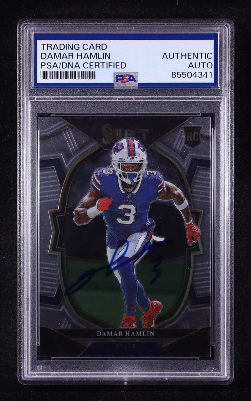 Damar Hamlin Signed 2022 Panini Select #100 RC (PSA) at PristineAuction.com Damar Hamlin Signed 2022 Panini Select #100 RC (PSA) at PristineAuction.com
