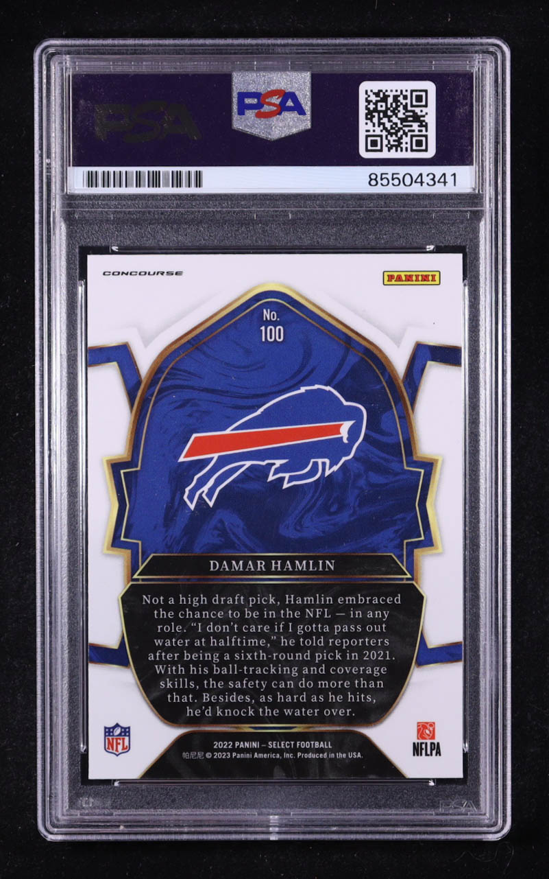 Damar Hamlin Signed 2022 Panini Select #100 RC (PSA) at PristineAuction.com Damar Hamlin Signed 2022 Panini Select #100 RC (PSA) at PristineAuction.com