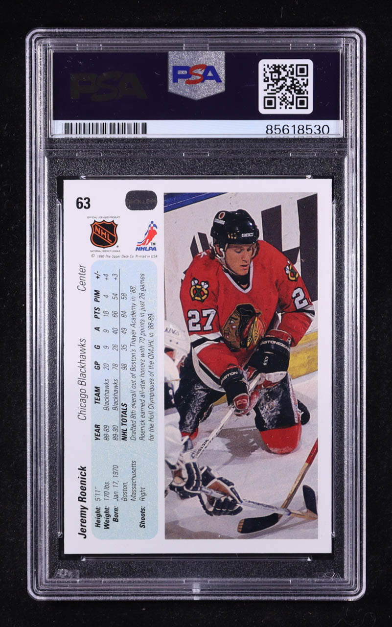 Jeremy Roenick Signed 1990-91 Upper Deck #63 RC (PSA) at PristineAuction.com Jeremy Roenick Signed 1990-91 Upper Deck #63 RC (PSA) at PristineAuction.com