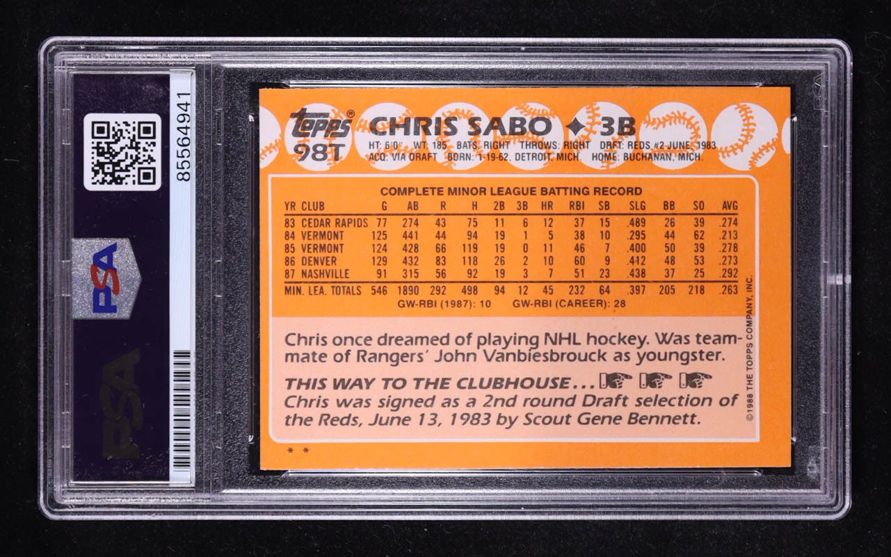 Chris Sabo Signed 1988 Topps Traded #98T RC (PSA) at PristineAuction.com Chris Sabo Signed 1988 Topps Traded #98T RC (PSA) at PristineAuction.com