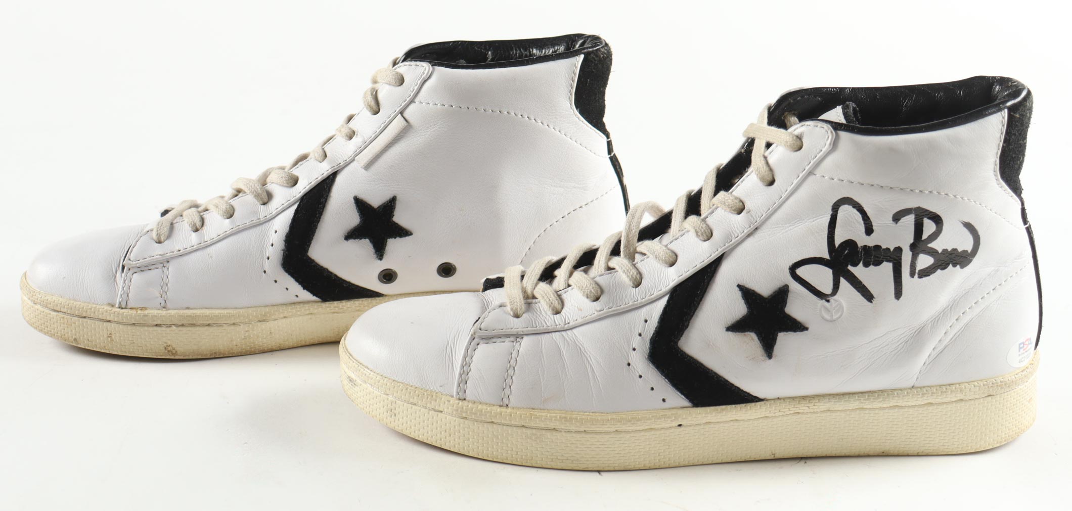 Magic Johnson & Larry Bird Signed Pair of (2) Converse All Star Leather Basketball Shoes with Photo Display Case (Beckett & PSA) at PristineAuction.com Magic Johnson & Larry Bird Signed Pair of (2) Converse All Star Leather Basketball Shoes with Photo Display Case (Beckett & PSA) at PristineAuction.com