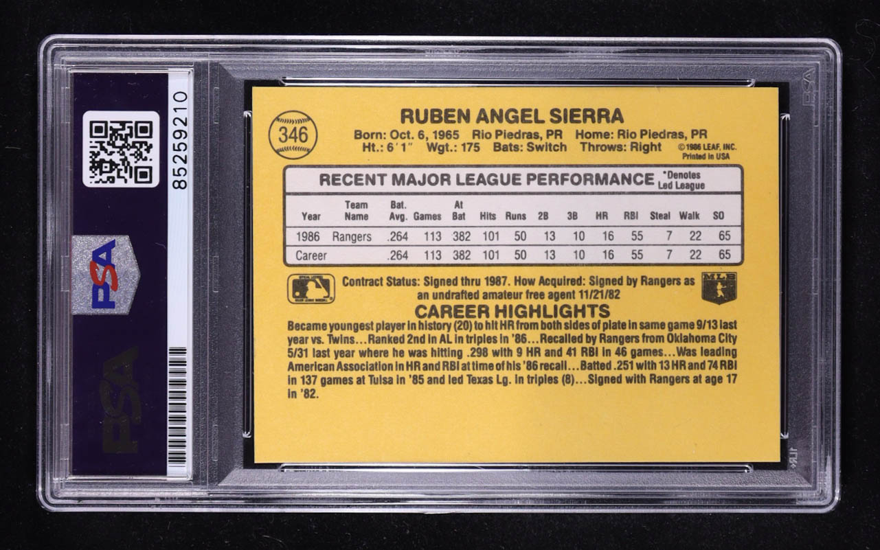 Ruben Sierra Signed 1987 Donruss #346 RC (PSA) at PristineAuction.com Ruben Sierra Signed 1987 Donruss #346 RC (PSA) at PristineAuction.com