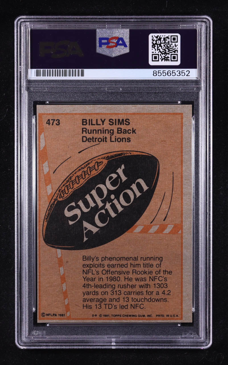 Billy Sims Signed 1981 Topps SA #473 (PSA) at PristineAuction.com Billy Sims Signed 1981 Topps SA #473 (PSA) at PristineAuction.com
