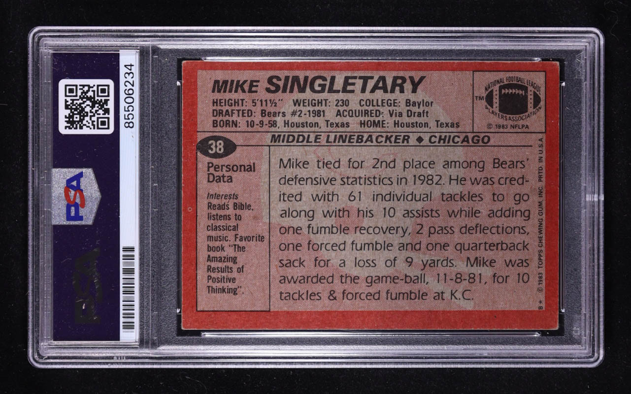 Mike Singletary Signed 1983 Topps #38 Inscribed "HOF 98" (PSA) at PristineAuction.com Mike Singletary Signed 1983 Topps #38 Inscribed "HOF 98" (PSA) at PristineAuction.com