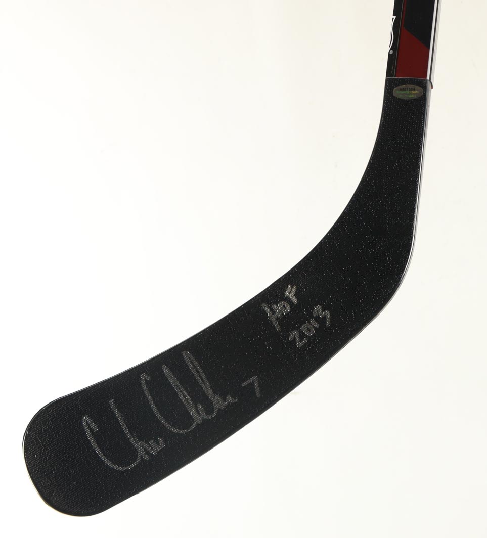 Chris Chelios Signed Blackhawks Hockey Stick Inscribed "HOF 2013" (Schwartz) at PristineAuction.com Chris Chelios Signed Blackhawks Hockey Stick Inscribed "HOF 2013" (Schwartz) at PristineAuction.com