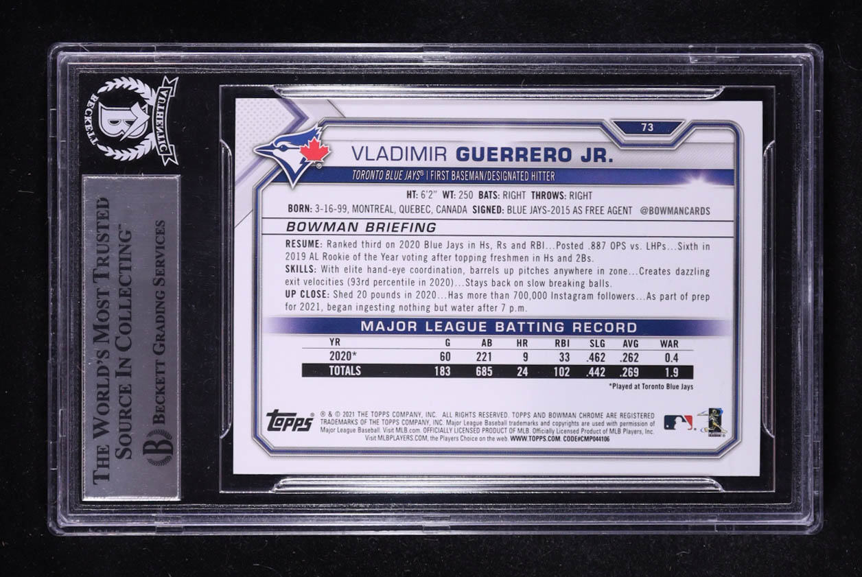 Vladimir Guerrero Jr. Signed 2021 Bowman #73 (BGS) at PristineAuction.com Vladimir Guerrero Jr. Signed 2021 Bowman #73 (BGS) at PristineAuction.com