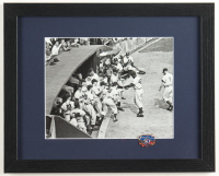 Jackie Robinson & The Dodgers Dugout Custom Framed Photo Display With Official Jackie Robinson 50 Year Anniversary Pin at PristineAuction.com