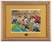 "Joe Montana At The Super Bowl" Custom Framed Leroy Neiman Art Print with Gold 49ers Pin at PristineAuction.com