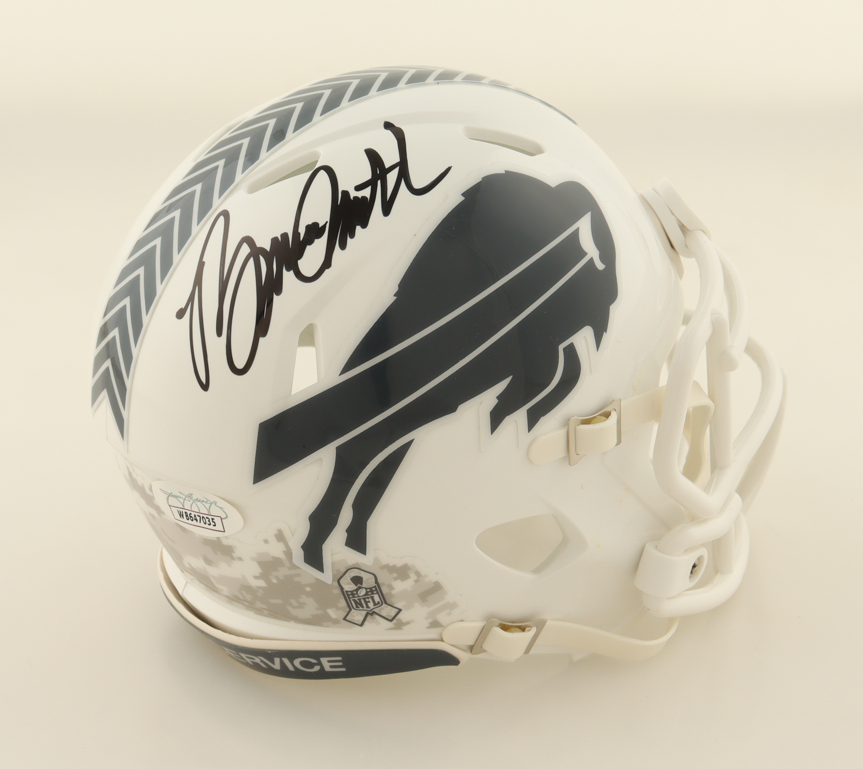 Bruce Smith Signed Bills Salute to Service Alternate Speed Mini Helmet (JSA) at PristineAuction.com Bruce Smith Signed Bills Salute to Service Alternate Speed Mini Helmet (JSA) at PristineAuction.com
