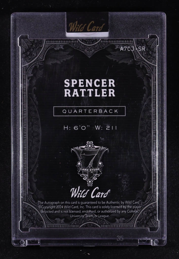 Spencer Rattler 2024 Wild Card 7 Card Studs Joker Auto #A7CJ-SR RC #1/1 at PristineAuction.com Spencer Rattler 2024 Wild Card 7 Card Studs Joker Auto #A7CJ-SR RC #1/1 at PristineAuction.com