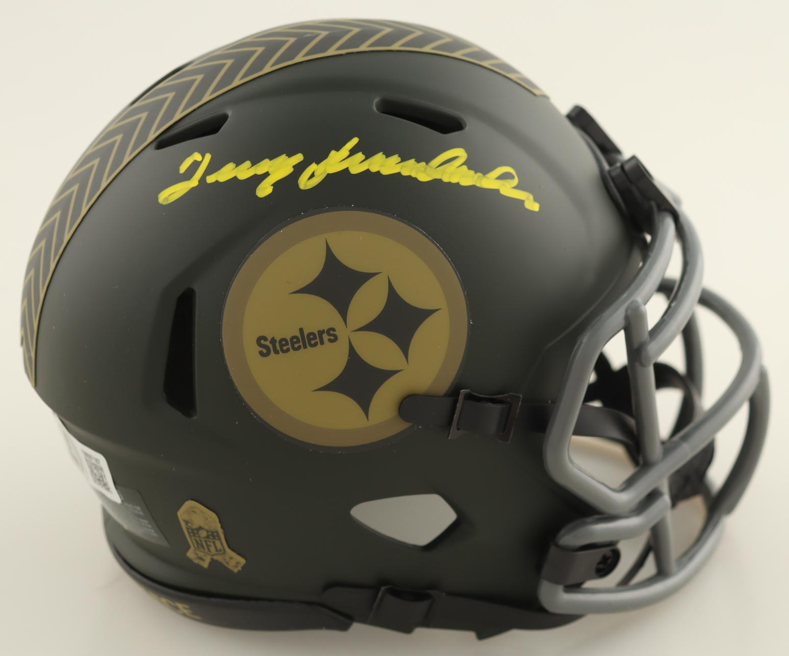 Terry Bradshaw Signed Steelers Salute To Service Alternate Speed Mini Helmet (Beckett) at PristineAuction.com Terry Bradshaw Signed Steelers Salute To Service Alternate Speed Mini Helmet (Beckett) at PristineAuction.com