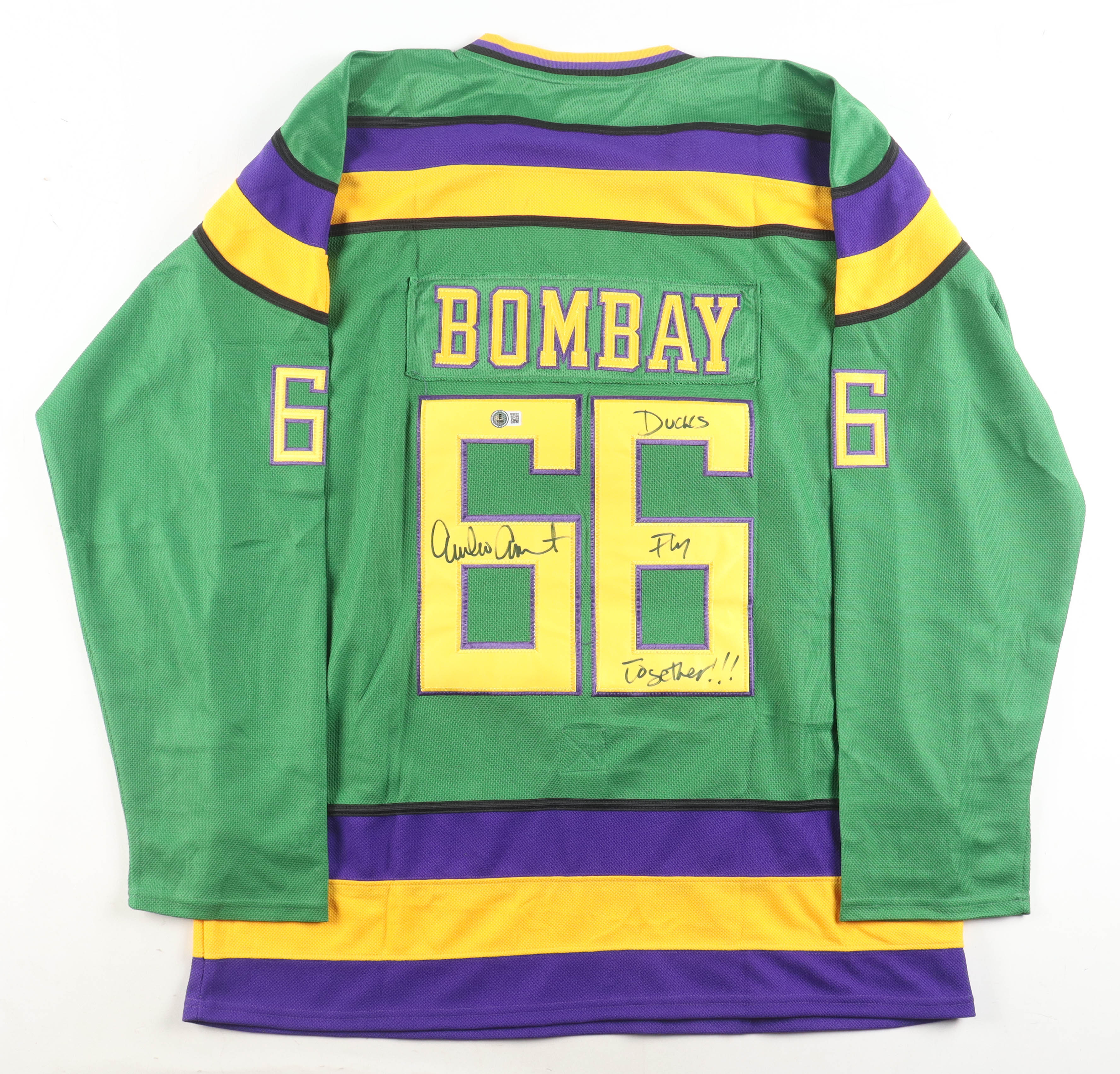 Emilio Estevez Signed "The Mighty Ducks" Jersey Inscribed "Ducks Fly Together!!!" (Beckett) at PristineAuction.com Emilio Estevez Signed "The Mighty Ducks" Jersey Inscribed "Ducks Fly Together!!!" (Beckett) at PristineAuction.com