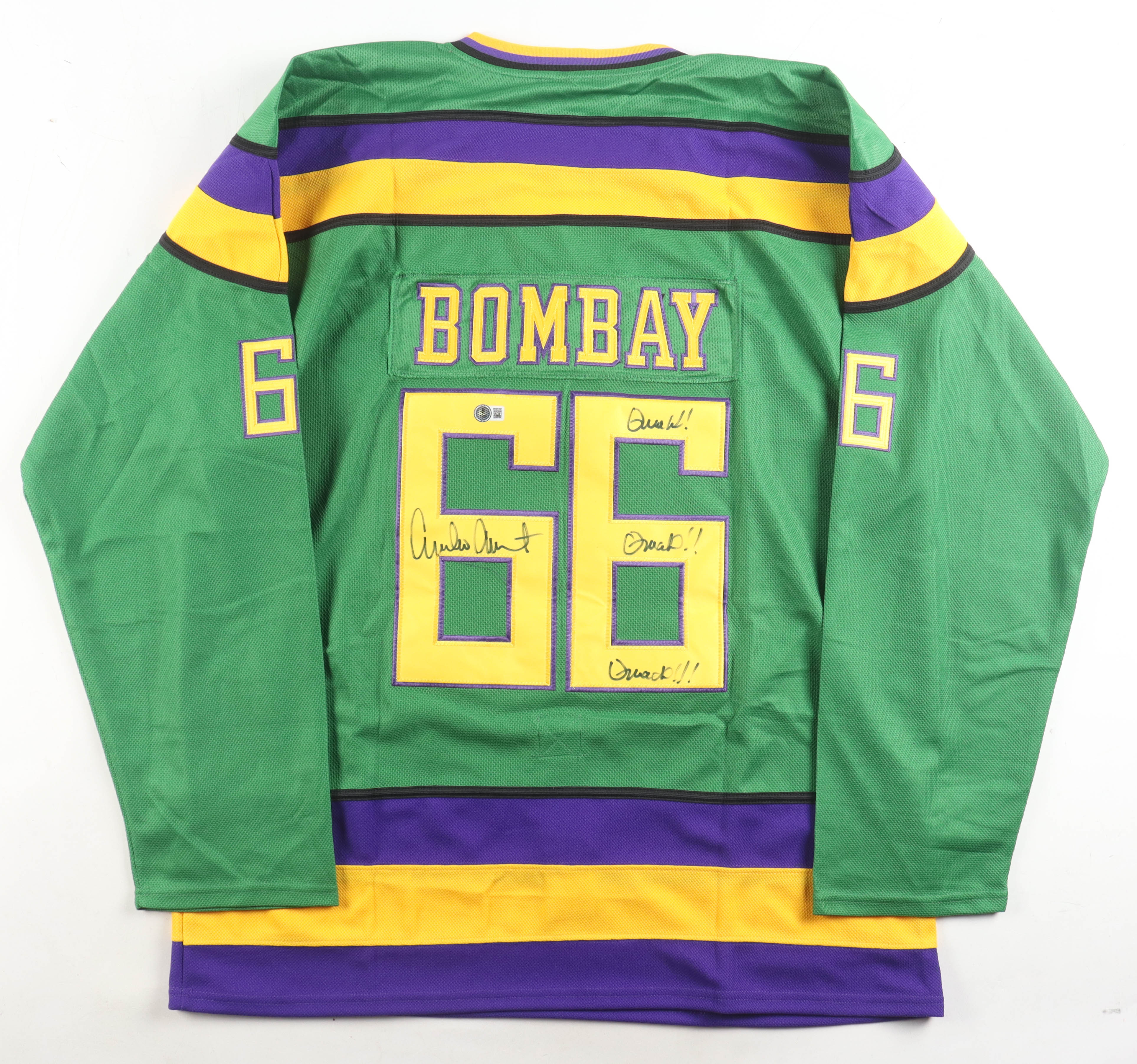 Emilio Estevez Signed "The Mighty Ducks" Jersey Inscribed "Quack! Quack!! Quack!!!" (Beckett) at PristineAuction.com Emilio Estevez Signed "The Mighty Ducks" Jersey Inscribed "Quack! Quack!! Quack!!!" (Beckett) at PristineAuction.com