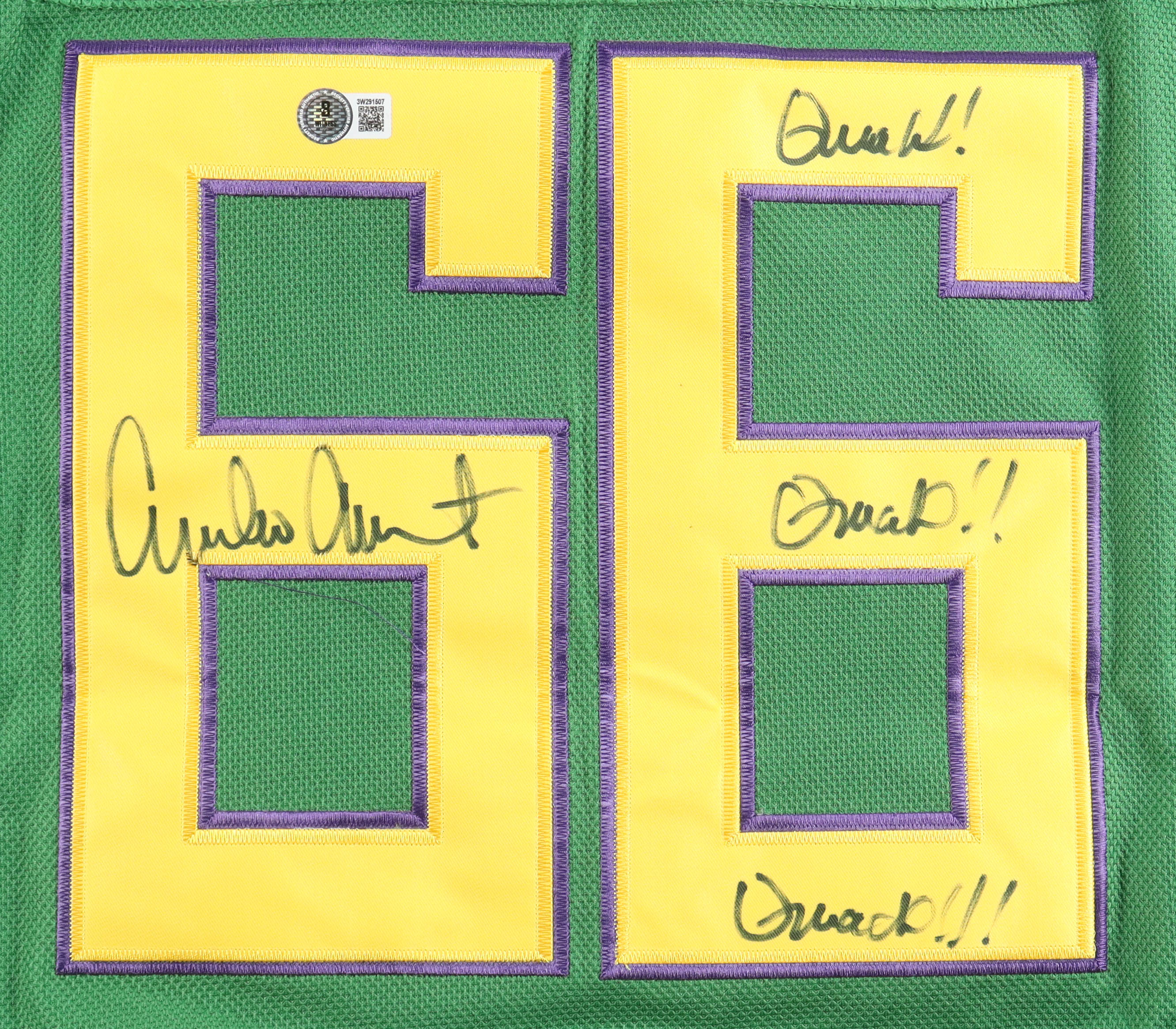 Emilio Estevez Signed "The Mighty Ducks" Jersey Inscribed "Quack! Quack!! Quack!!!" (Beckett) at PristineAuction.com Emilio Estevez Signed "The Mighty Ducks" Jersey Inscribed "Quack! Quack!! Quack!!!" (Beckett) at PristineAuction.com