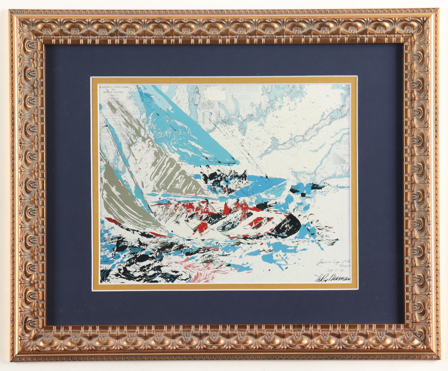"America's Cup 19th Challenge at Newport on Sept. 17, 1964" Custom Framed Print By LeRoy Neiman at PristineAuction.com "America's Cup 19th Challenge at Newport on Sept. 17, 1964" Custom Framed Print By LeRoy Neiman at PristineAuction.com