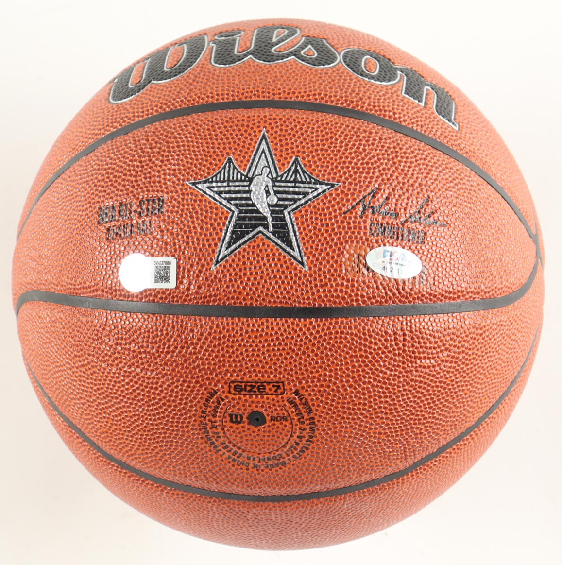 Magic Johnson & Larry Bird Signed NBA Silver All-Star Logo Basketball with Display Stand (Beckett & PSA) at PristineAuction.com Magic Johnson & Larry Bird Signed NBA Silver All-Star Logo Basketball with Display Stand (Beckett & PSA) at PristineAuction.com