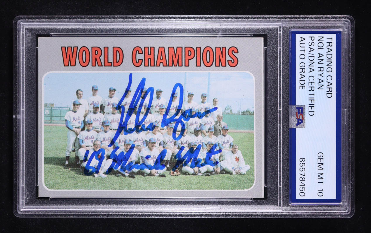 Nolan Ryan Signed 1970 Topps Mets World Champions Inscribed "69 Miracle Mets" #1 (PSA | Autograph Graded PSA 10) at PristineAuction.com Nolan Ryan Signed 1970 Topps Mets World Champions Inscribed "69 Miracle Mets" #1 (PSA | Autograph Graded PSA 10) at PristineAuction.com