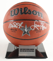 Magic Johnson & Larry Bird Signed NBA Silver All-Star Logo Basketball with Display Stand (Beckett & PSA) at PristineAuction.com
