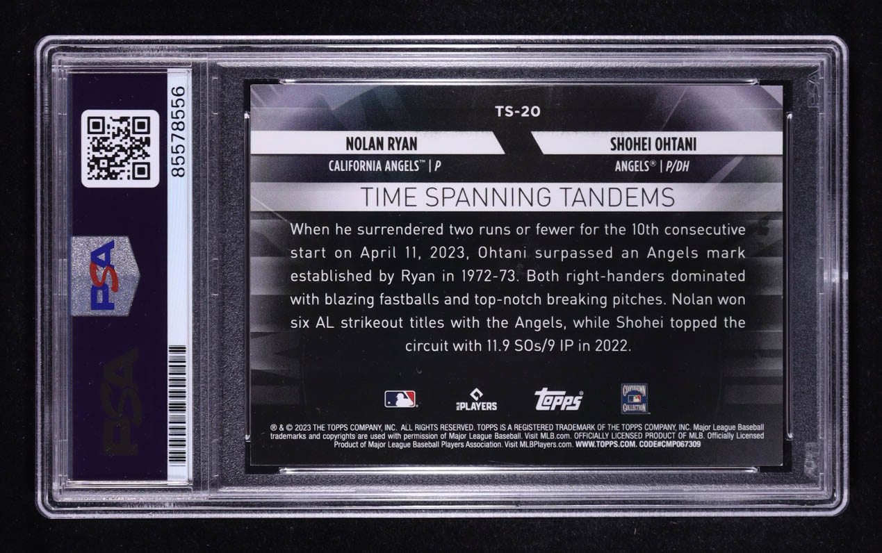 Nolan Ryan Signed 2023 Topps Time Spanning Tandems With Shohei Ohtani #TS-20 (PSA | Autograph Graded PSA 10) at PristineAuction.com Nolan Ryan Signed 2023 Topps Time Spanning Tandems With Shohei Ohtani #TS-20 (PSA | Autograph Graded PSA 10) at PristineAuction.com