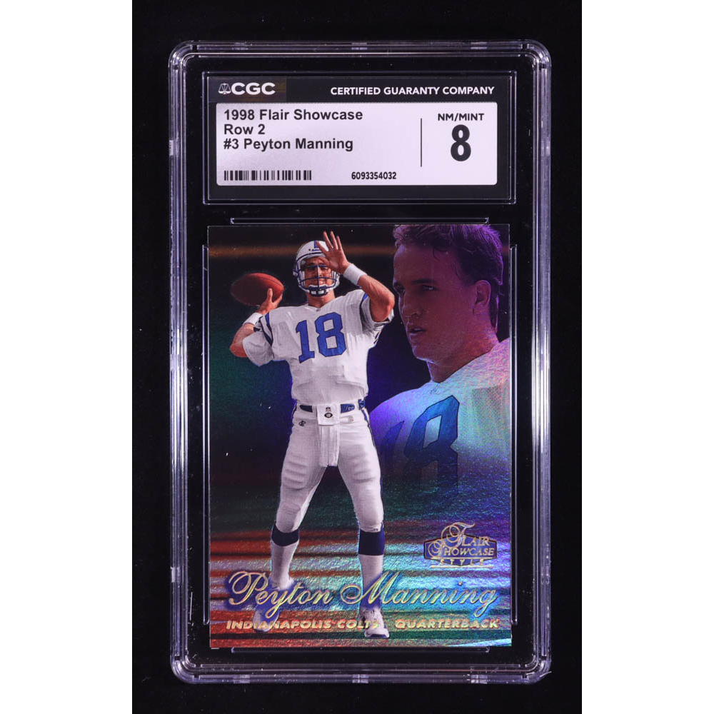 Peyton Manning 1998 Flair Showcase Row 2 #3 RC (CGC 8) at PristineAuction.com