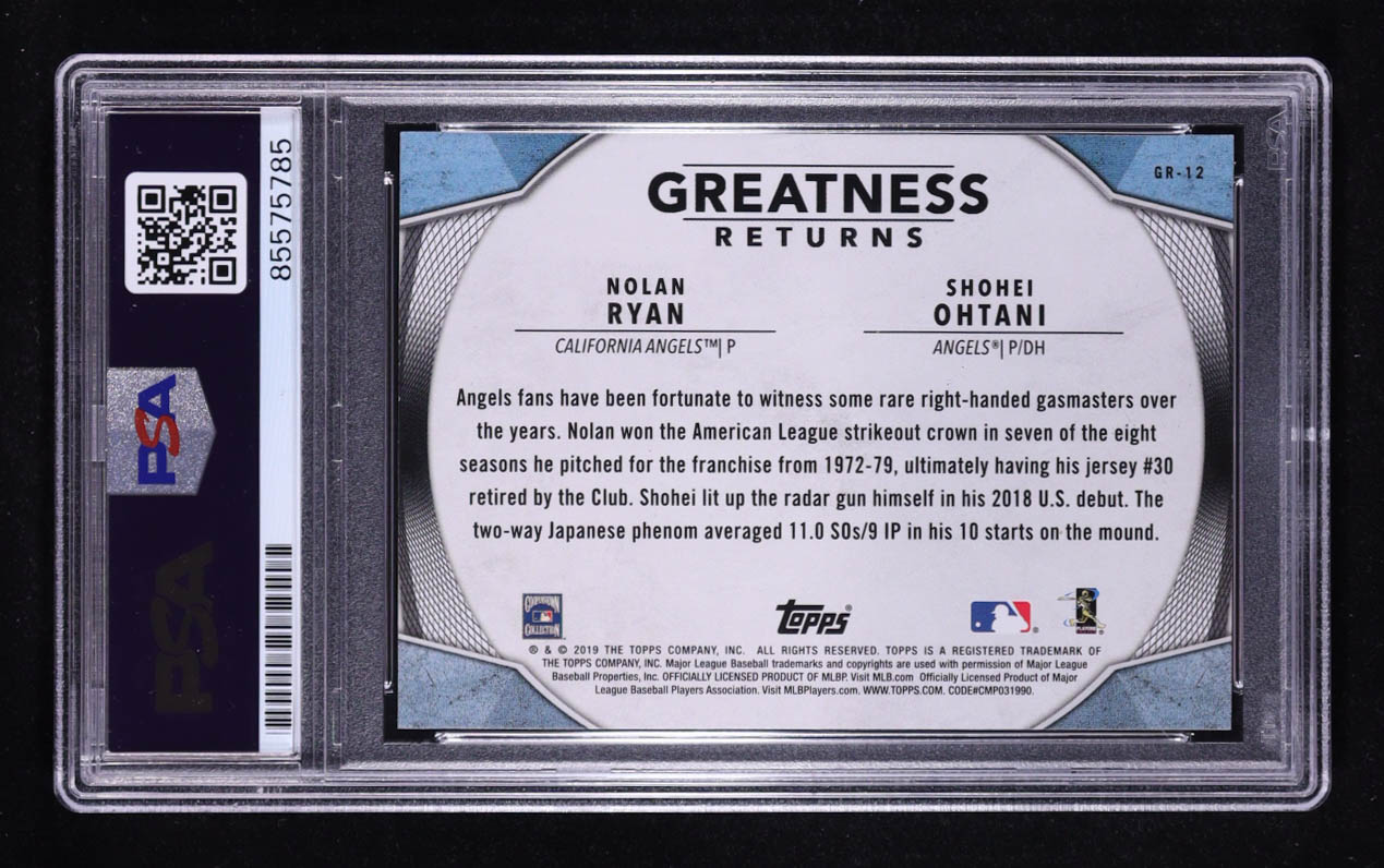 Nolan Ryan Signed 2019 Topps Greatness Returns With Shohei Ohtani #GR-12 (PSA | Autograph Graded PSA 10) at PristineAuction.com Nolan Ryan Signed 2019 Topps Greatness Returns With Shohei Ohtani #GR-12 (PSA | Autograph Graded PSA 10) at PristineAuction.com