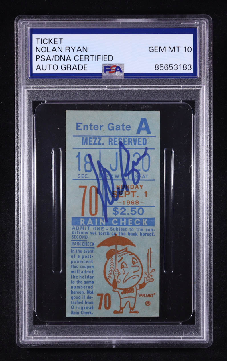 Nolan Ryan Signed 1968 Mets Shea Stadium Original Ticket (PSA | Autograph Graded PSA 10) at PristineAuction.com Nolan Ryan Signed 1968 Mets Shea Stadium Original Ticket (PSA | Autograph Graded PSA 10) at PristineAuction.com