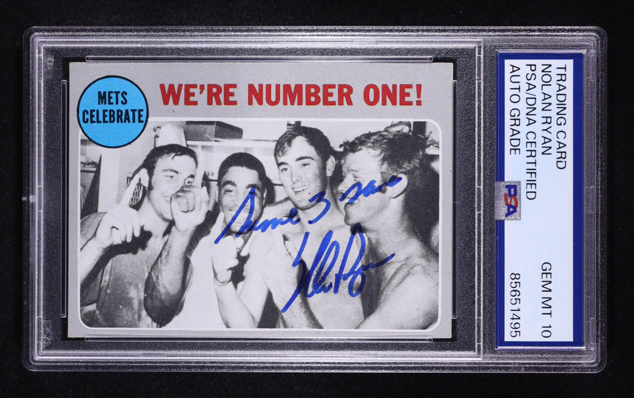 Nolan Ryan Signed 1970 Topps Mets World Series Inscribed "Game Three Save" #198 (PSA | Autograph Graded PSA 10) at PristineAuction.com Nolan Ryan Signed 1970 Topps Mets World Series Inscribed "Game Three Save" #198 (PSA | Autograph Graded PSA 10) at PristineAuction.com