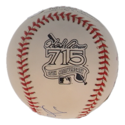 Hank Aaron Signed ONL 715 25th Anniversary Logo Baseball with Postal Stamp (JSA) at PristineAuction.com Hank Aaron Signed ONL 715 25th Anniversary Logo Baseball with Postal Stamp (JSA) at PristineAuction.com