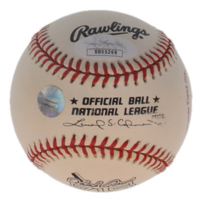 Hank Aaron Signed ONL 715 25th Anniversary Logo Baseball with Postal Stamp (JSA) at PristineAuction.com Hank Aaron Signed ONL 715 25th Anniversary Logo Baseball with Postal Stamp (JSA) at PristineAuction.com