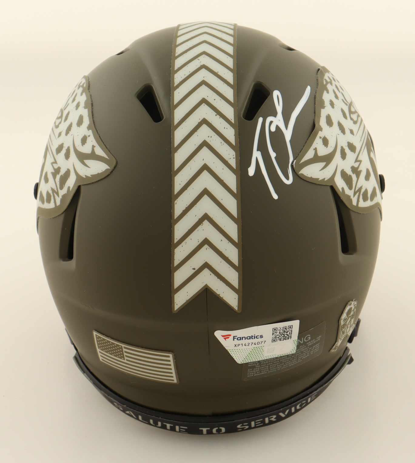 Trevor Lawrence Signed Jaguars Salute To Service Alternate Speed Mini Helmet (Fanatics) at PristineAuction.com Trevor Lawrence Signed Jaguars Salute To Service Alternate Speed Mini Helmet (Fanatics) at PristineAuction.com