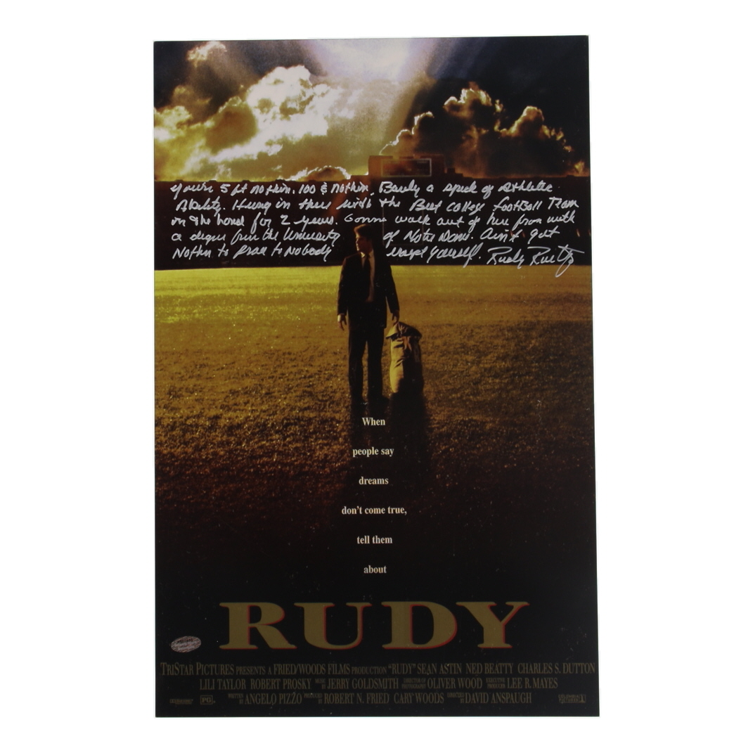 Rudy Ruettiger Signed "Rudy" 11x17 Movie Poster with Extensive Quote Inscription (Schwartz) at PristineAuction.com Rudy Ruettiger Signed "Rudy" 11x17 Movie Poster with Extensive Quote Inscription (Schwartz) at PristineAuction.com