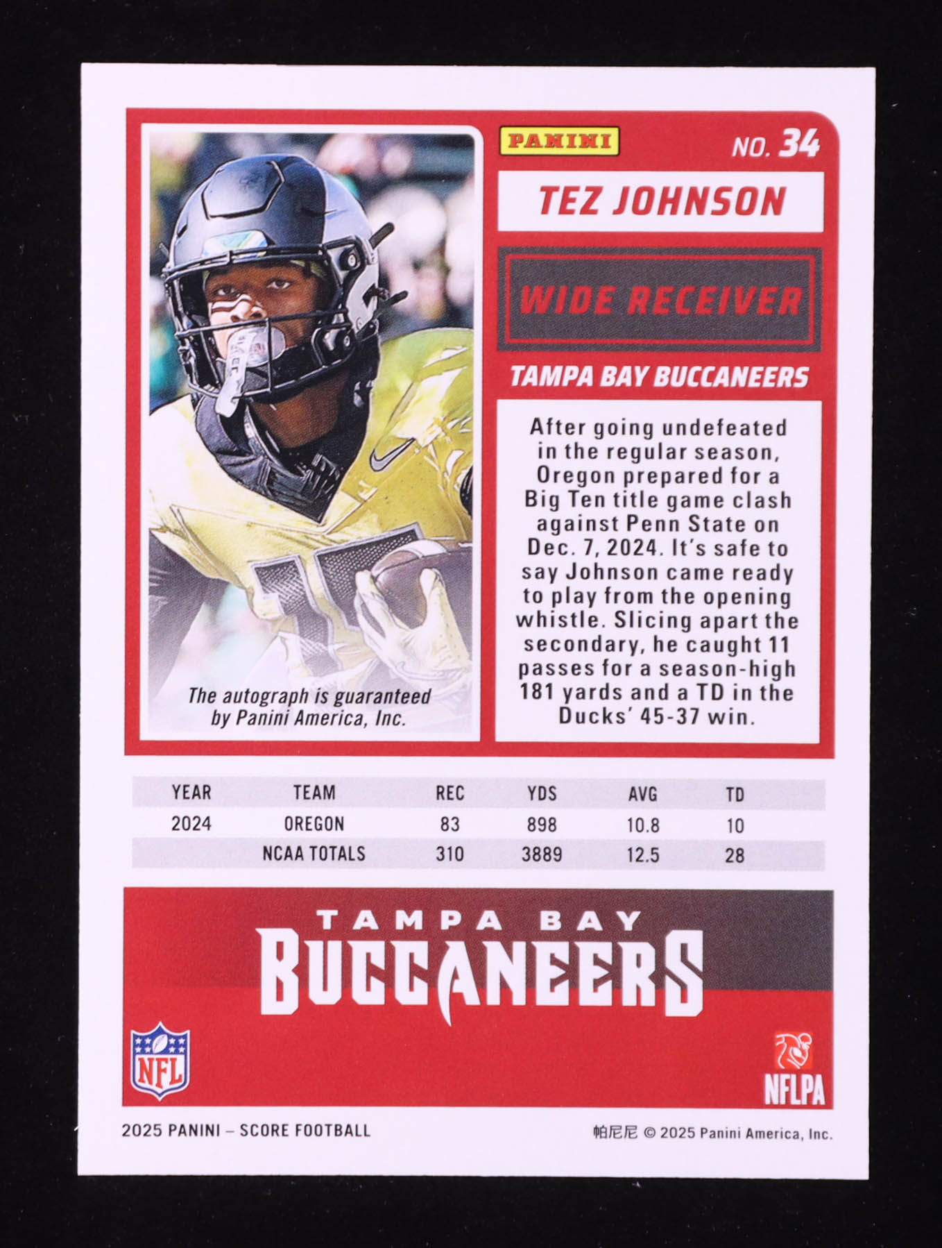 Tez Johnson 2025 Panini Score Rookie Auto #34 RC at PristineAuction.com Tez Johnson 2025 Panini Score Rookie Auto #34 RC at PristineAuction.com