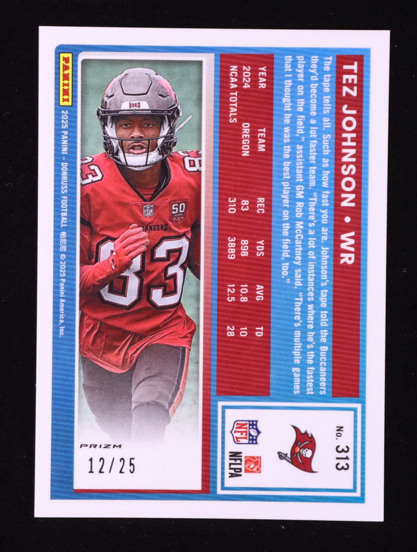 Tez Johnson 2025 Panini Donruss Rated Rookie Green #313 RC #12/25 at PristineAuction.com Tez Johnson 2025 Panini Donruss Rated Rookie Green #313 RC #12/25 at PristineAuction.com