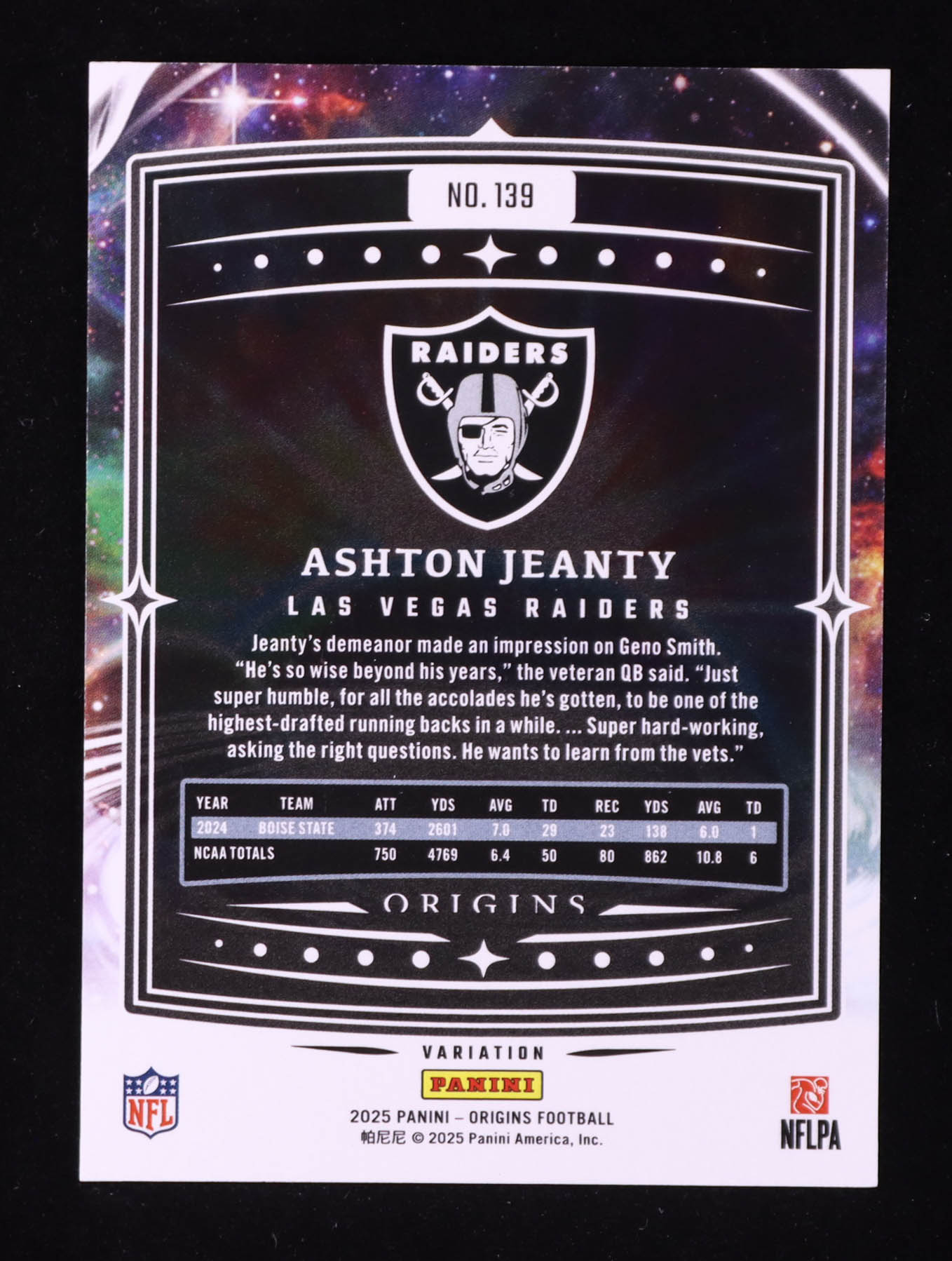 Ashton Jeanty 2025 Panini Origins White #139 RC at PristineAuction.com Ashton Jeanty 2025 Panini Origins White #139 RC at PristineAuction.com