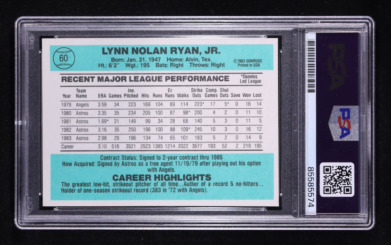 Nolan Ryan Signed 1984 Donruss Inscribed "Ryan Express" #60 (PSA | Autograph Graded PSA 10) at PristineAuction.com Nolan Ryan Signed 1984 Donruss Inscribed "Ryan Express" #60 (PSA | Autograph Graded PSA 10) at PristineAuction.com