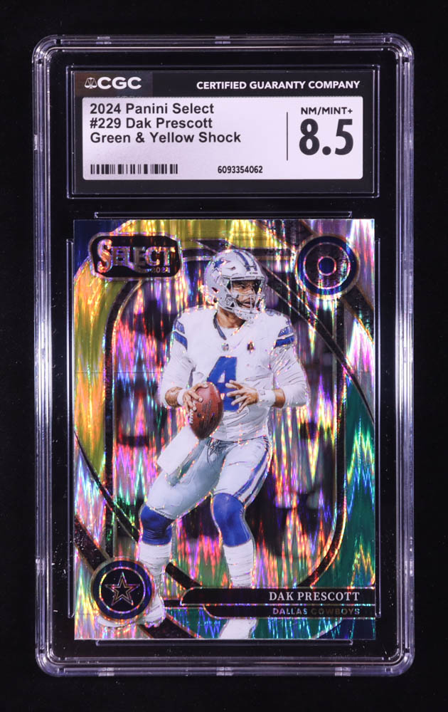 Dak Prescott 2024 Select Prizm Green and Yellow Shock #229 (CGC 8.5) at PristineAuction.com Dak Prescott 2024 Select Prizm Green and Yellow Shock #229 (CGC 8.5) at PristineAuction.com