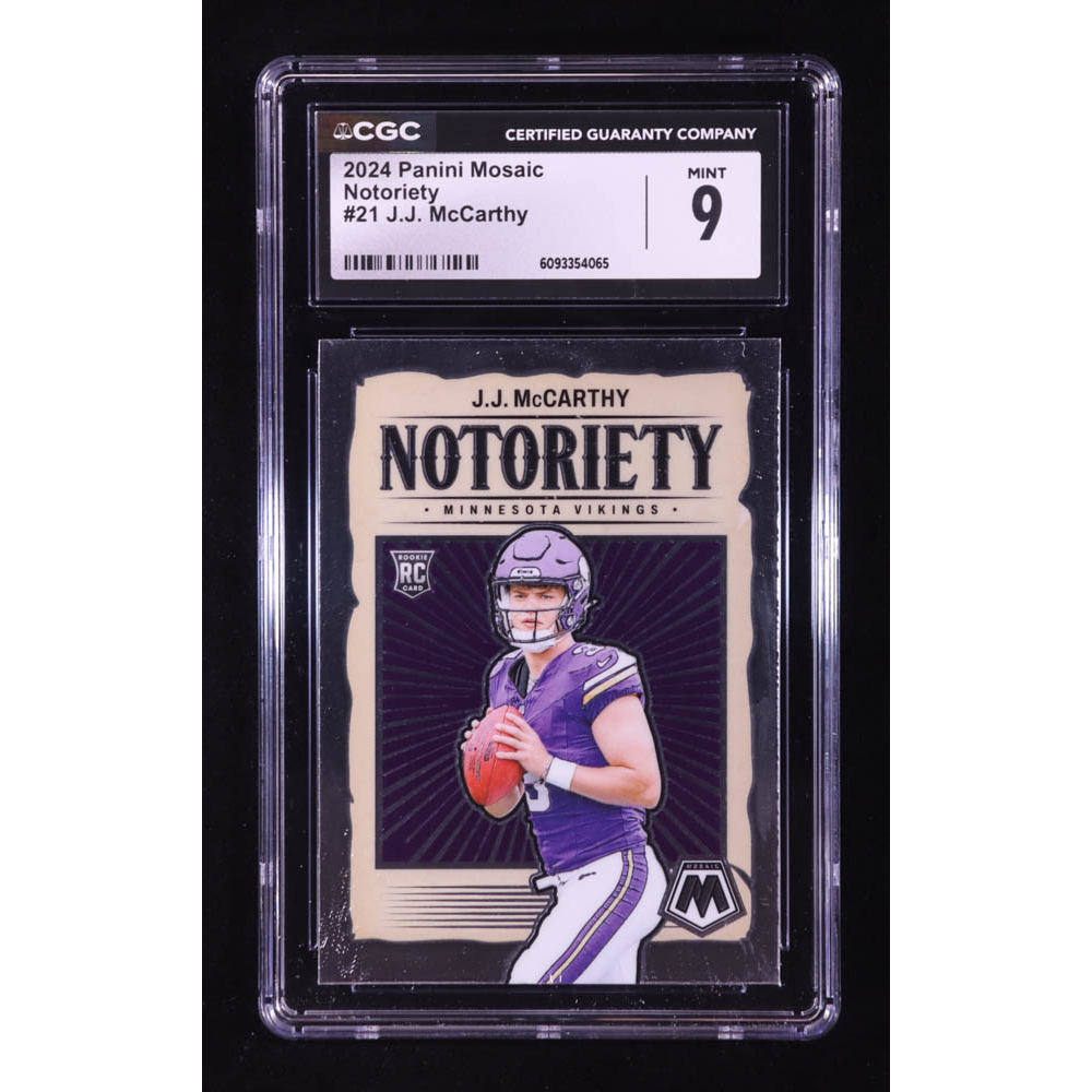 JJ McCarthy 2024 Panini Mosaic Notoriety #21 RC (CGC 9) at PristineAuction.com