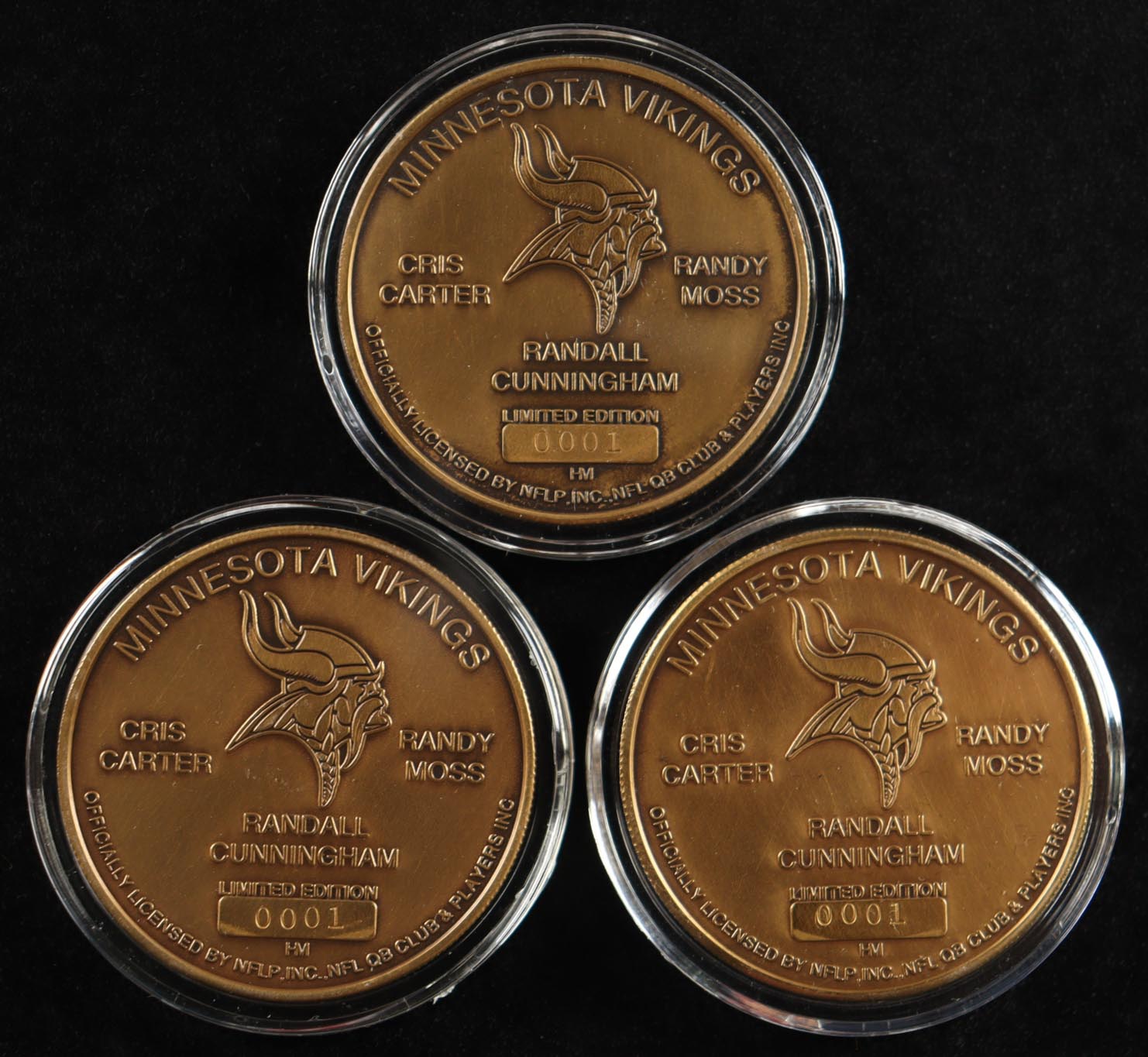 Set of (3) LE "Vikings" Highland Mint Solid Bronze Medallions with Original Case at PristineAuction.com Set of (3) LE "Vikings" Highland Mint Solid Bronze Medallions with Original Case at PristineAuction.com