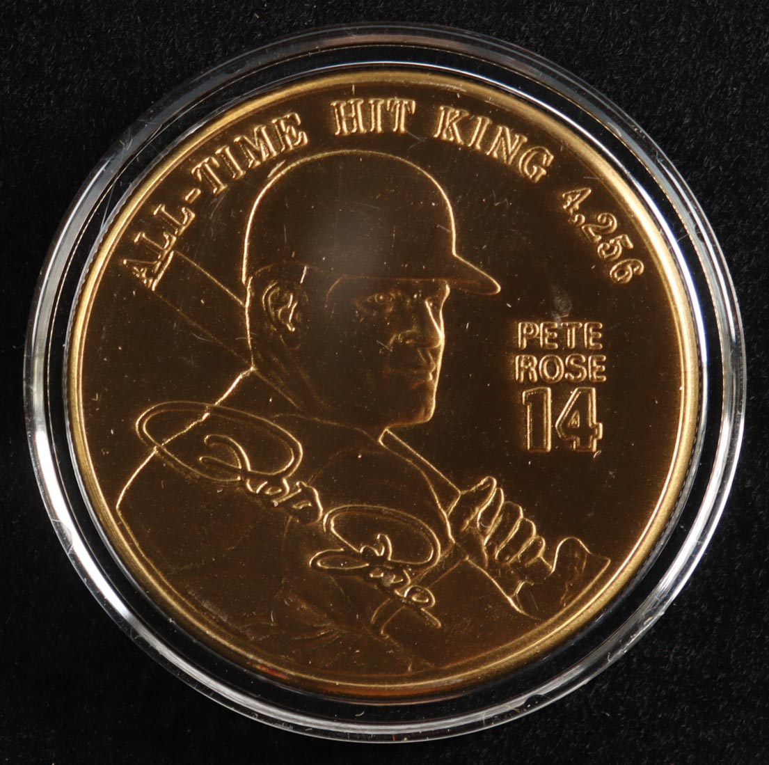 Pete Rose LE Reds 4256 Solid Bronze Coin with Case (Field Of Dreams) at PristineAuction.com Pete Rose LE Reds 4256 Solid Bronze Coin with Case (Field Of Dreams) at PristineAuction.com