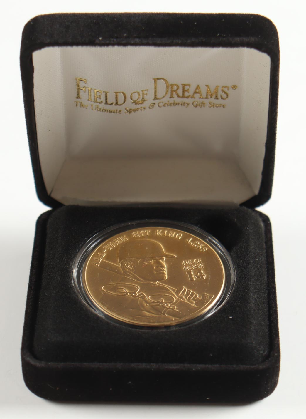 Pete Rose LE Reds 4256 Solid Bronze Coin with Case (Field Of Dreams) at PristineAuction.com Pete Rose LE Reds 4256 Solid Bronze Coin with Case (Field Of Dreams) at PristineAuction.com