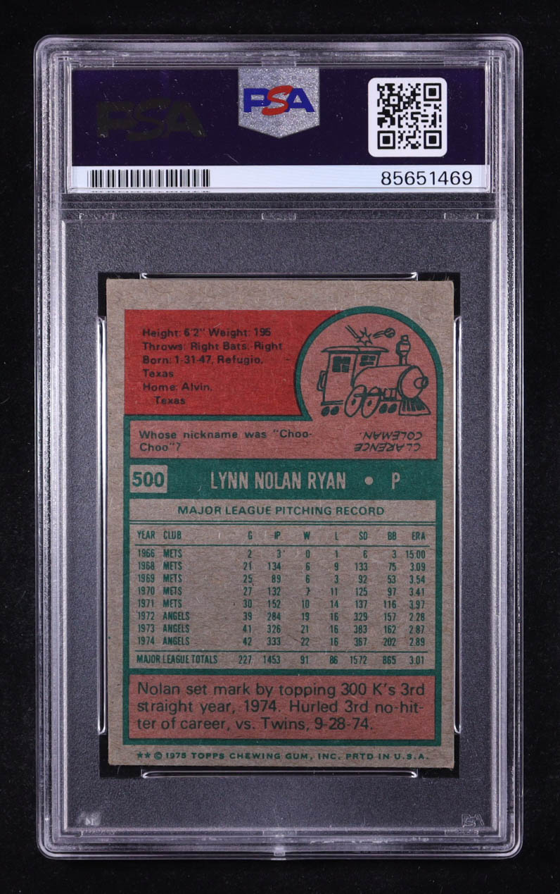 Nolan Ryan Signed 1975 Topps Mini Inscribed "HOF 99" #500 (PSA | Autograph Graded PSA 10) at PristineAuction.com Nolan Ryan Signed 1975 Topps Mini Inscribed "HOF 99" #500 (PSA | Autograph Graded PSA 10) at PristineAuction.com