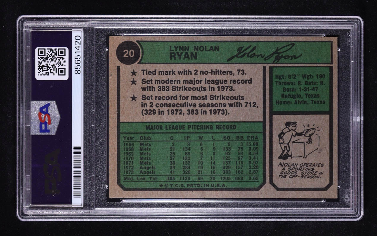 Nolan Ryan Signed 1974 Topps #20 (PSA | Autograph Graded PSA 10) at PristineAuction.com Nolan Ryan Signed 1974 Topps #20 (PSA | Autograph Graded PSA 10) at PristineAuction.com