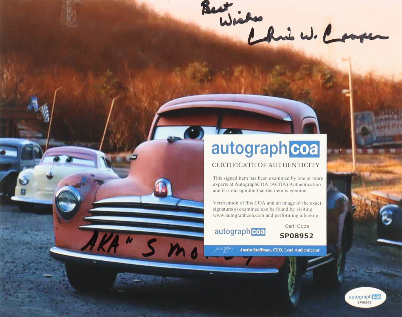 Chris Cooper Signed "Cars 3" 8x10 Photo Inscribed "Best Wishes" & "AKA 'Smokey'" (ACOA) at PristineAuction.com Chris Cooper Signed "Cars 3" 8x10 Photo Inscribed "Best Wishes" & "AKA 'Smokey'" (ACOA) at PristineAuction.com