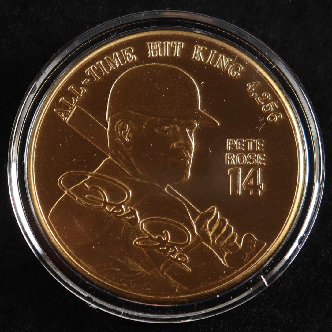 Pete Rose LE Reds 4256 Solid Bronze Coin with Case (Field Of Dreams) at PristineAuction.com Pete Rose LE Reds 4256 Solid Bronze Coin with Case (Field Of Dreams) at PristineAuction.com