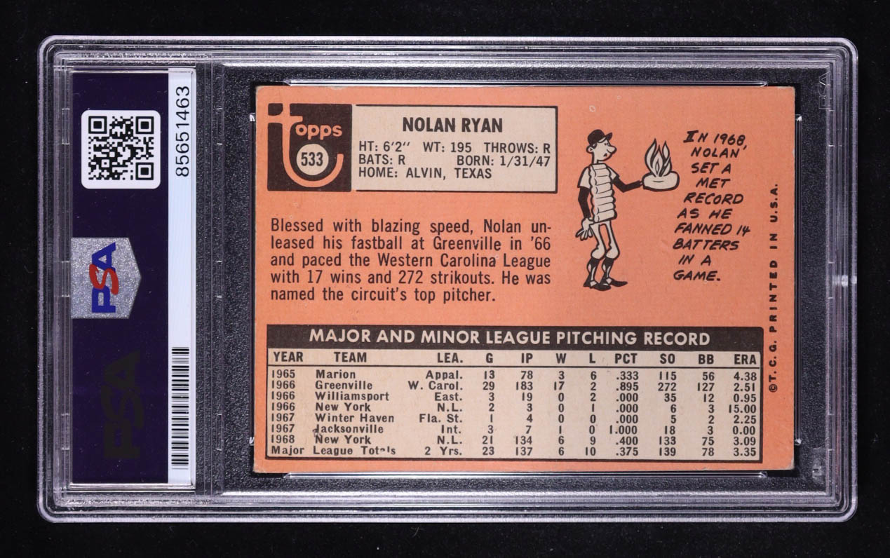 Nolan Ryan Signed 1969 Topps Inscribed "Game Three Save" #533 (PSA | Autograph Graded PSA 10) at PristineAuction.com Nolan Ryan Signed 1969 Topps Inscribed "Game Three Save" #533 (PSA | Autograph Graded PSA 10) at PristineAuction.com